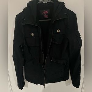 Black utility Zip-Up Jacket with hood